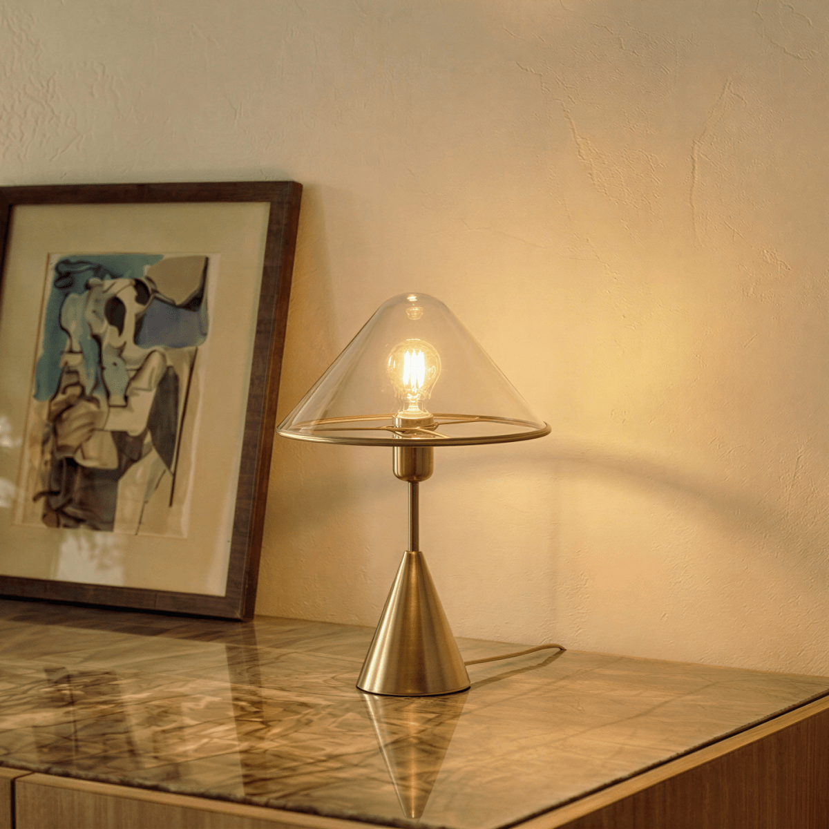 Herriveau Contemporary Bronze Aluminum Table Lamp with Warm to Cool Glow for Dining Room