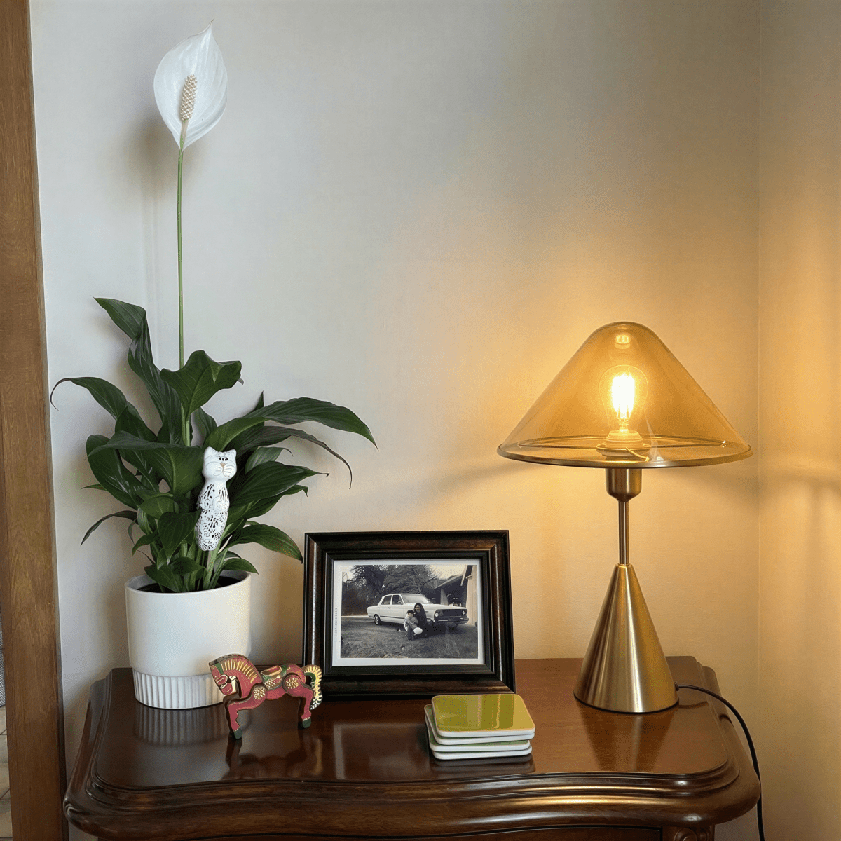 Herriveau Contemporary Bronze Aluminum Table Lamp with Warm to Cool Glow for Dining Room
