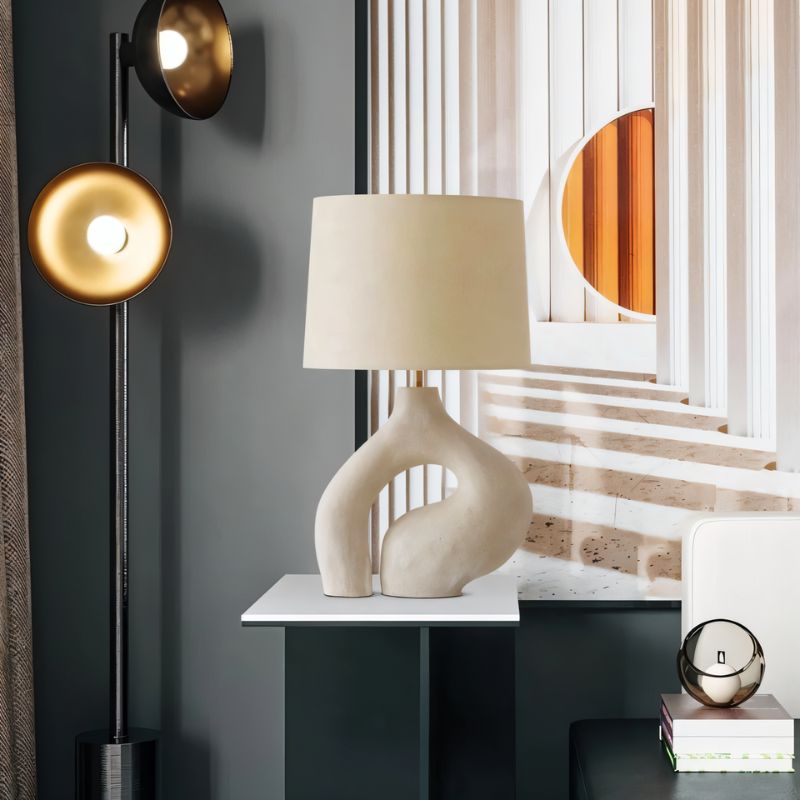 Ysoline Modern Retro Fabric Resin Table Lamp with Replaceable Bulb for Bedroom Ambiance