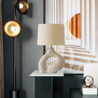 Ysoline Modern Retro Fabric Resin Table Lamp with Replaceable Bulb for Bedroom Ambiance