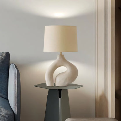 Ysoline Modern Retro Fabric Resin Table Lamp with Replaceable Bulb for Bedroom Ambiance