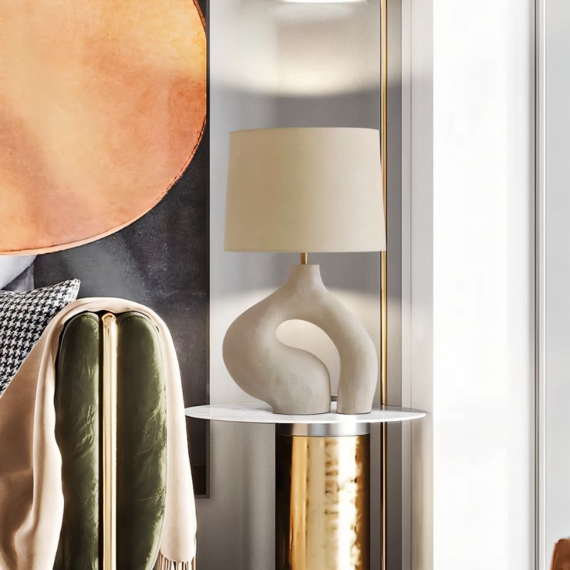 Ysoline Modern Retro Fabric Resin Table Lamp with Replaceable Bulb for Bedroom Ambiance