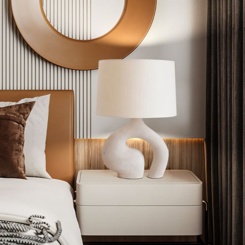 Ysoline Modern Retro Fabric Resin Table Lamp with Replaceable Bulb for Bedroom Ambiance