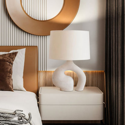 Ysoline Modern Retro Fabric Resin Table Lamp with Replaceable Bulb for Bedroom Ambiance