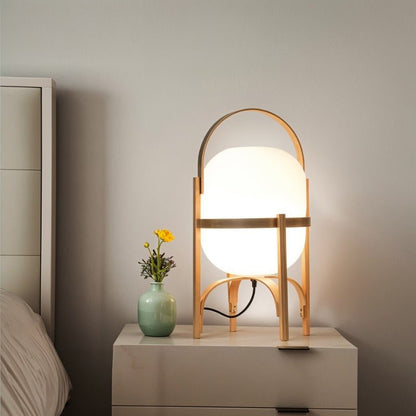 Galante Contemporary Japanese Glass Wood Table Lamp with Warm E27 Glow for Living Room