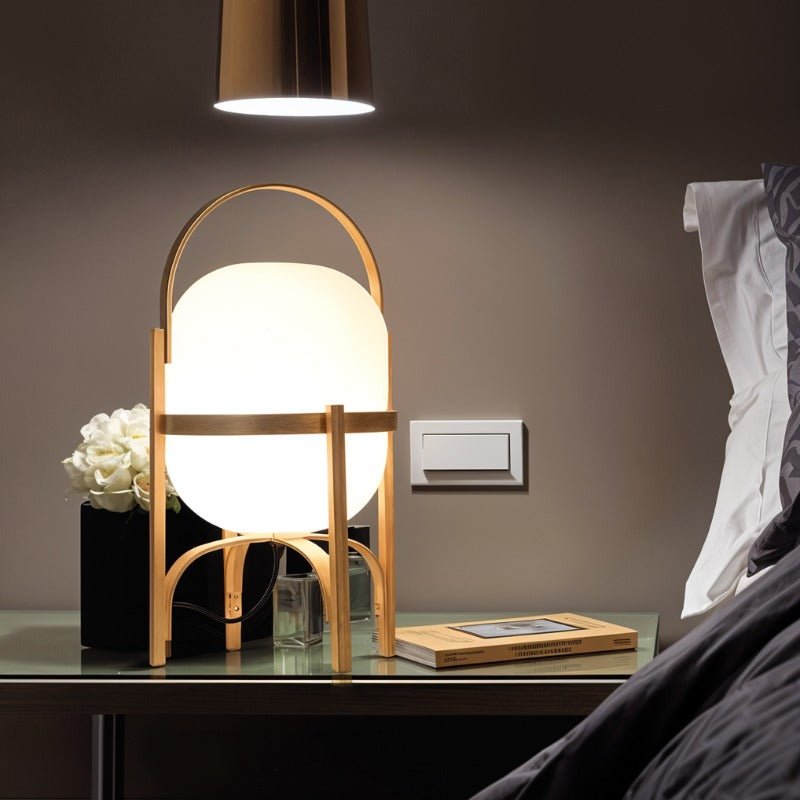 Galante Contemporary Japanese Glass Wood Table Lamp with Warm E27 Glow for Living Room