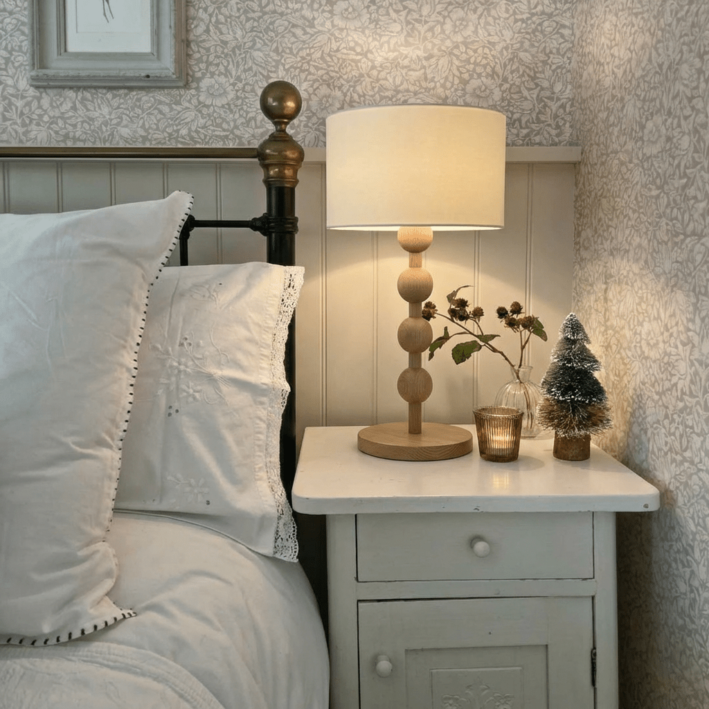 Montrave Classic Fabric and Wood Table Lamp Traditional Design for Bedroom Nightstands