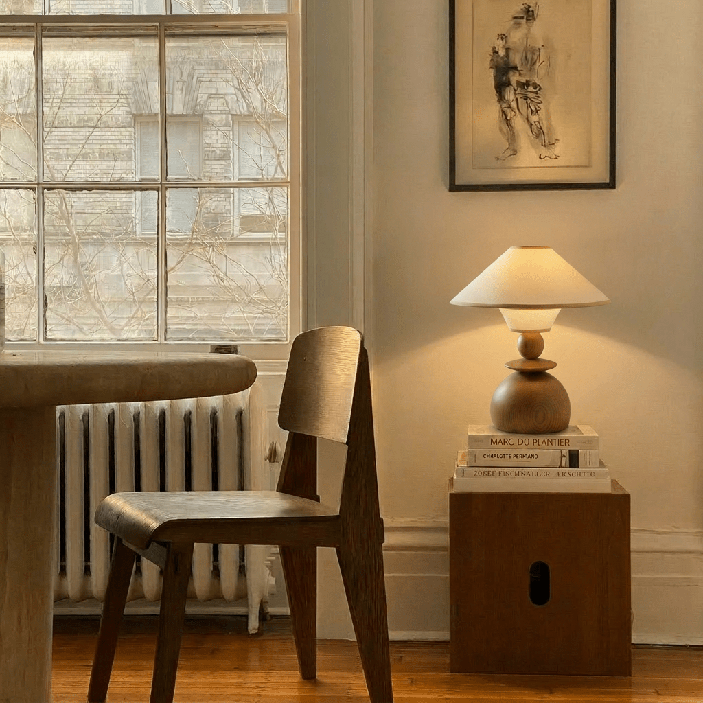 Jouvelle Scandinavian Fabric Table Lamp with Warm Glow for Bedroom and Dining Room Styling