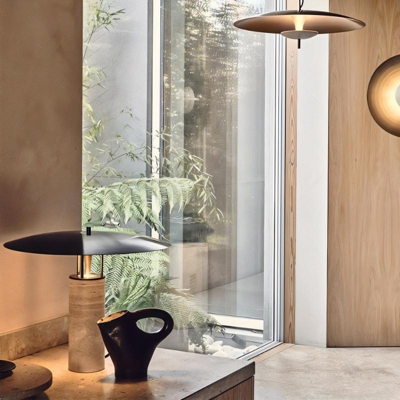 Marcheva Modern Marble and Travertine Table Lamp with Integrated LED Glow