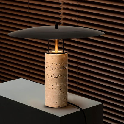 Marcheva Modern Marble and Travertine Table Lamp with Integrated LED Glow
