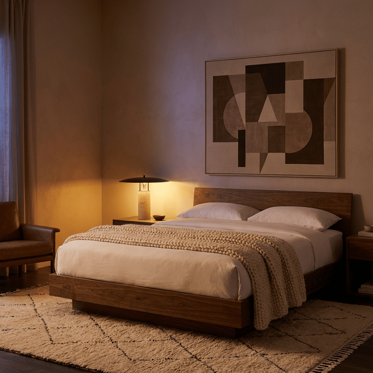 Marcheva Modern Marble and Travertine Table Lamp with Integrated LED Glow
