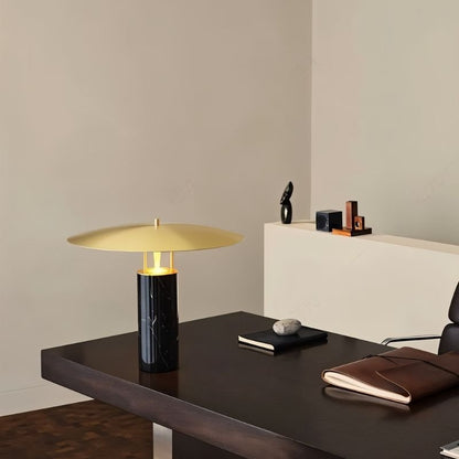 Marcheva Modern Marble and Travertine Table Lamp with Integrated LED Glow