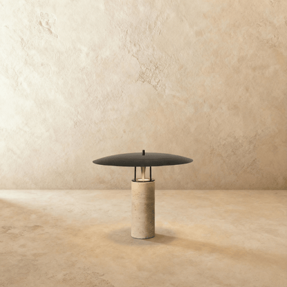 Marcheva Modern Marble and Travertine Table Lamp with Integrated LED Glow