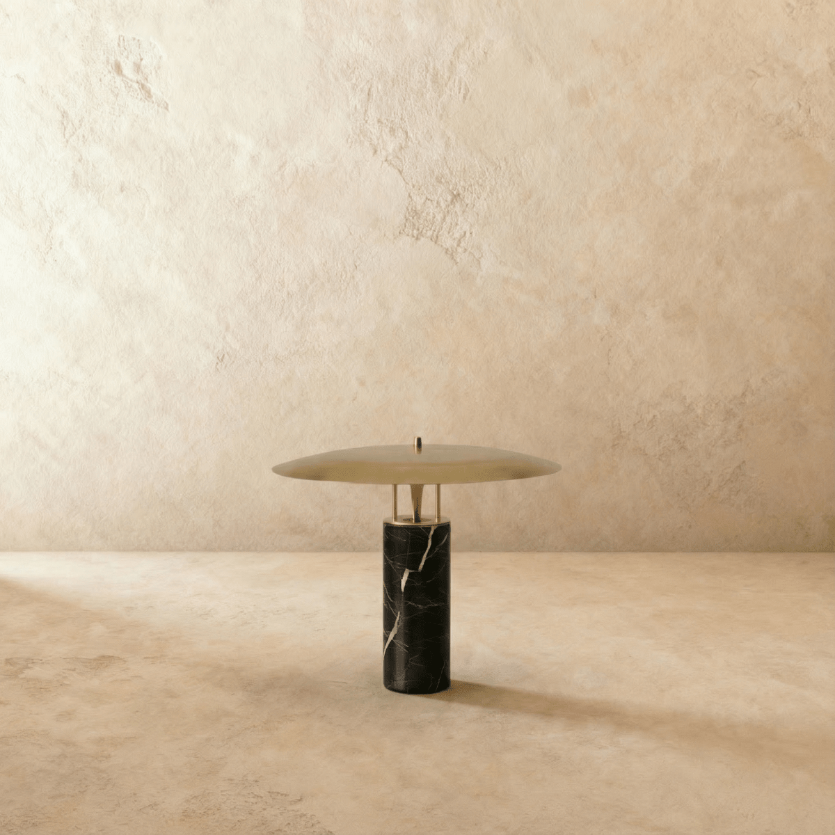 Marcheva Modern Marble and Travertine Table Lamp with Integrated LED Glow