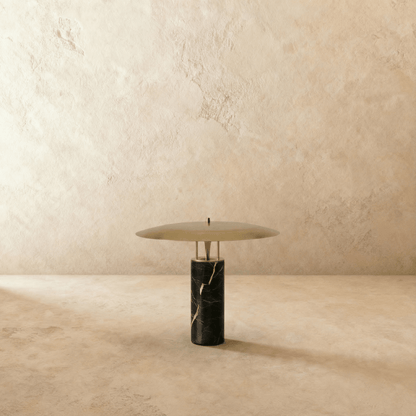 Marcheva Modern Marble and Travertine Table Lamp with Integrated LED Glow