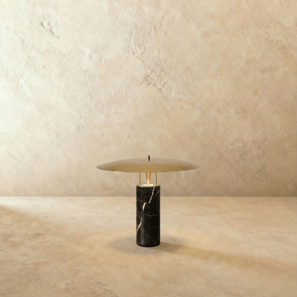 Marcheva Modern Marble and Travertine Table Lamp with Integrated LED Glow