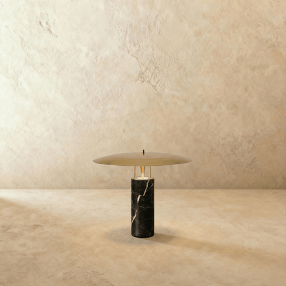 Marcheva Modern Marble and Travertine Table Lamp with Integrated LED Glow