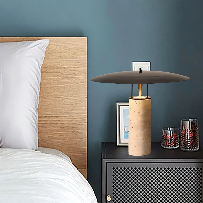 Marcheva Modern Marble and Travertine Table Lamp with Integrated LED Glow