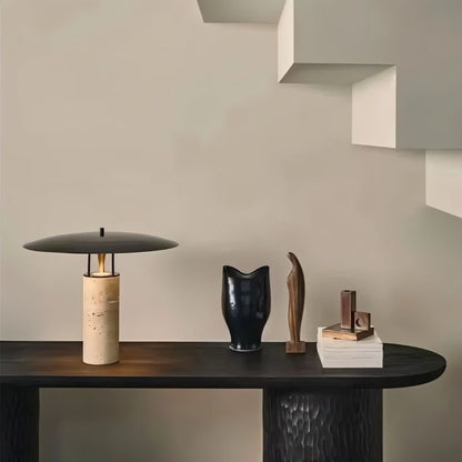 Marcheva Modern Marble and Travertine Table Lamp with Integrated LED Glow