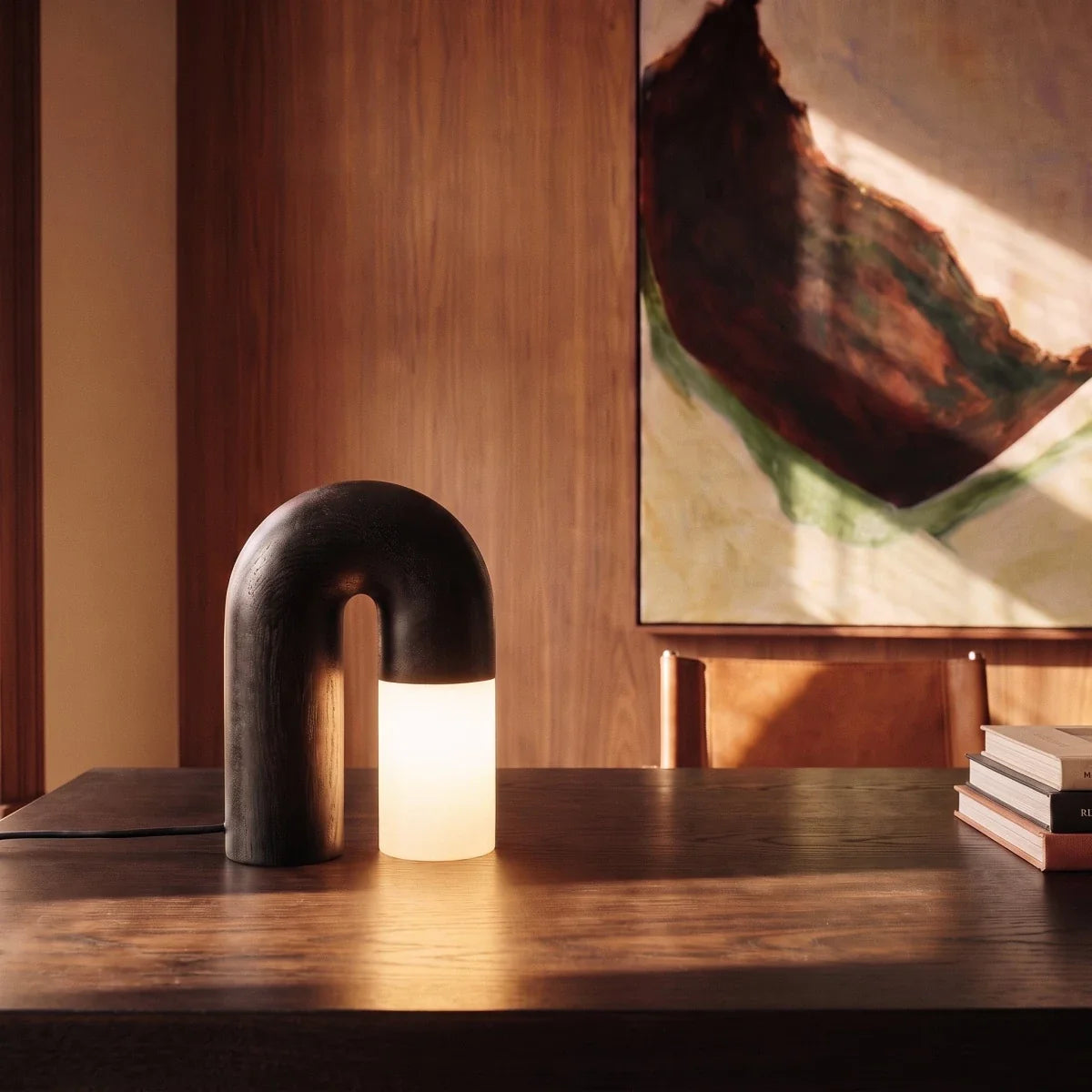 Delacroix Modern Wood Table Lamp with Dimmable Remote-Control LED Glow