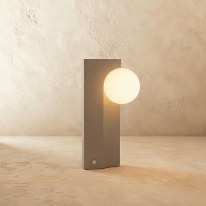 Solenne Modern Glass Concrete Rechargeable LED Table Lamp for Cordless Bedroom Ambiance