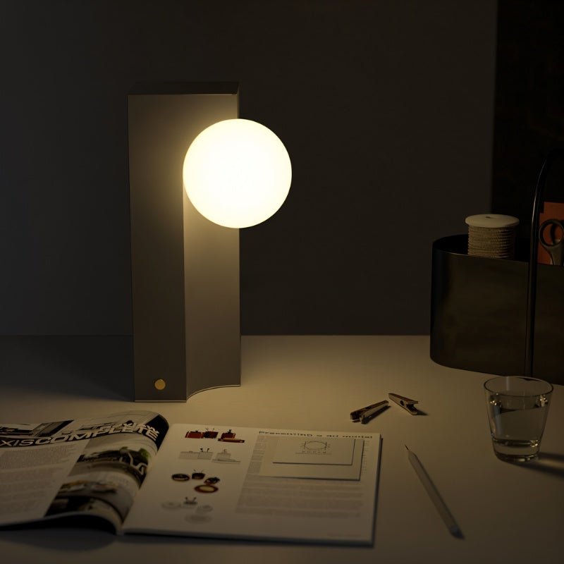 Solenne Modern Glass Concrete Rechargeable LED Table Lamp for Cordless Bedroom Ambiance