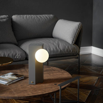 Solenne Modern Glass Concrete Rechargeable LED Table Lamp for Cordless Bedroom Ambiance