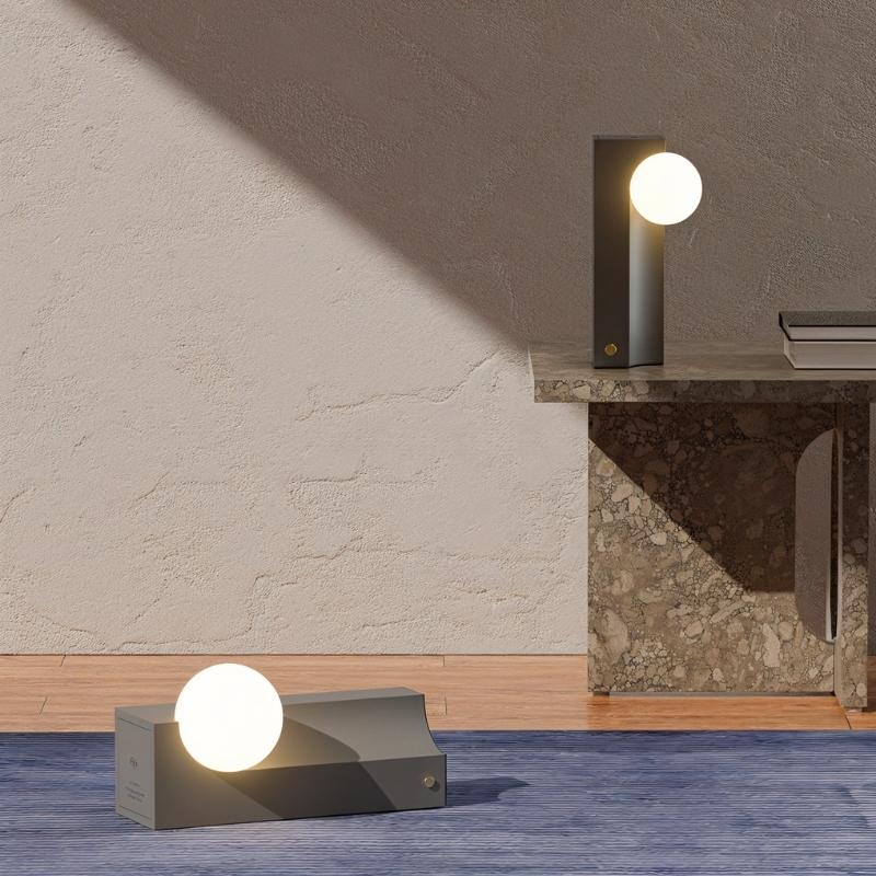 Solenne Modern Glass Concrete Rechargeable LED Table Lamp for Cordless Bedroom Ambiance