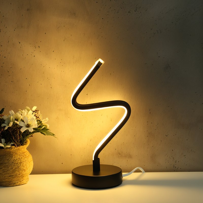 Noirelle Modern Black Aluminum LED Table Lamp Sculptural Bedside Accent Light