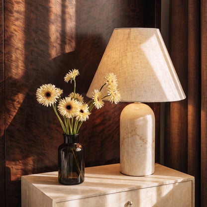 Vionelle Contemporary Fabric and Marble Table Lamp with Adjustable E27 White Light