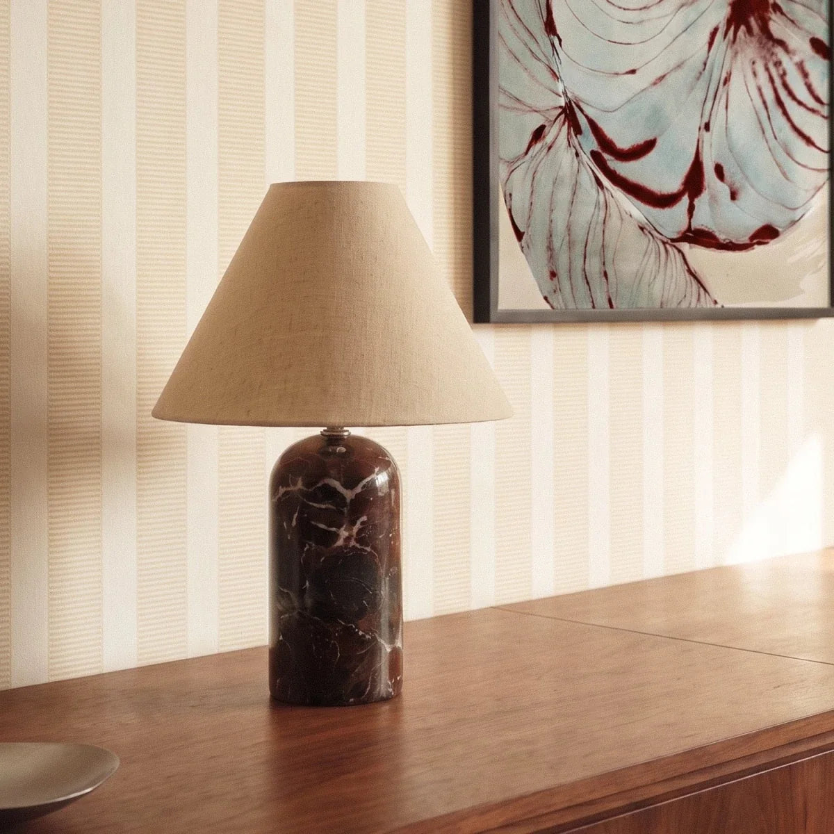 Vionelle Contemporary Fabric and Marble Table Lamp with Adjustable E27 White Light