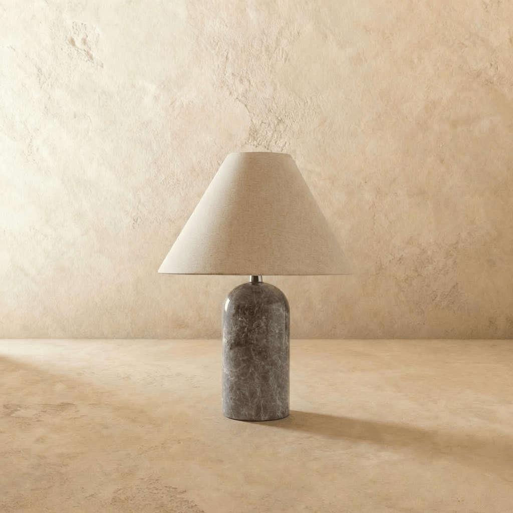Vionelle Contemporary Fabric and Marble Table Lamp with Adjustable E27 White Light