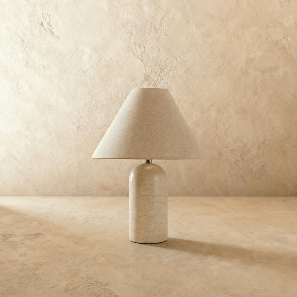 Vionelle Contemporary Fabric and Marble Table Lamp with Adjustable E27 White Light