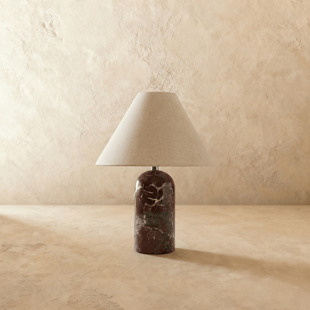 Vionelle Contemporary Fabric and Marble Table Lamp with Adjustable E27 White Light