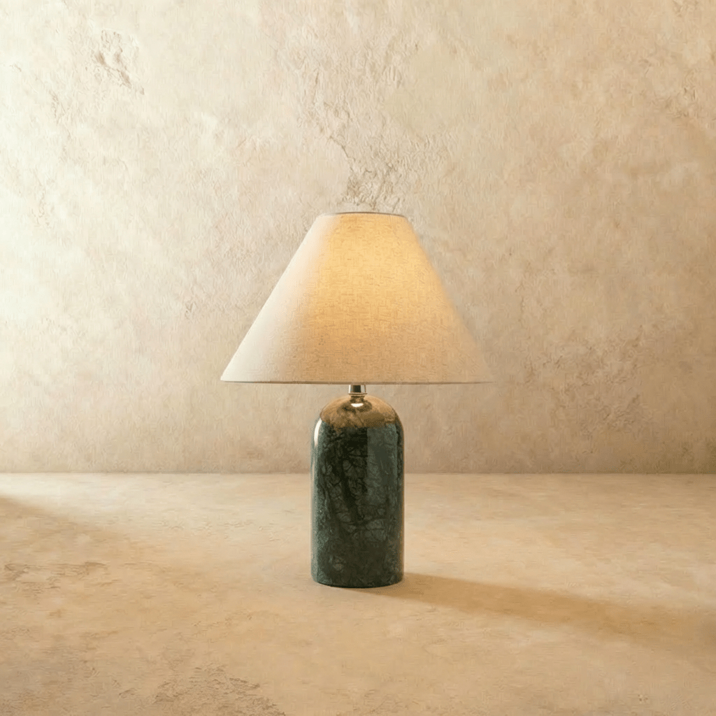 Vionelle Contemporary Fabric and Marble Table Lamp with Adjustable E27 White Light