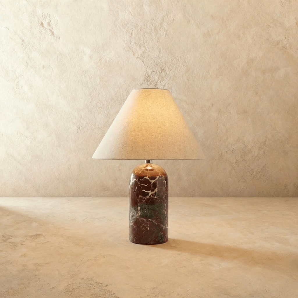 Vionelle Contemporary Fabric and Marble Table Lamp with Adjustable E27 White Light