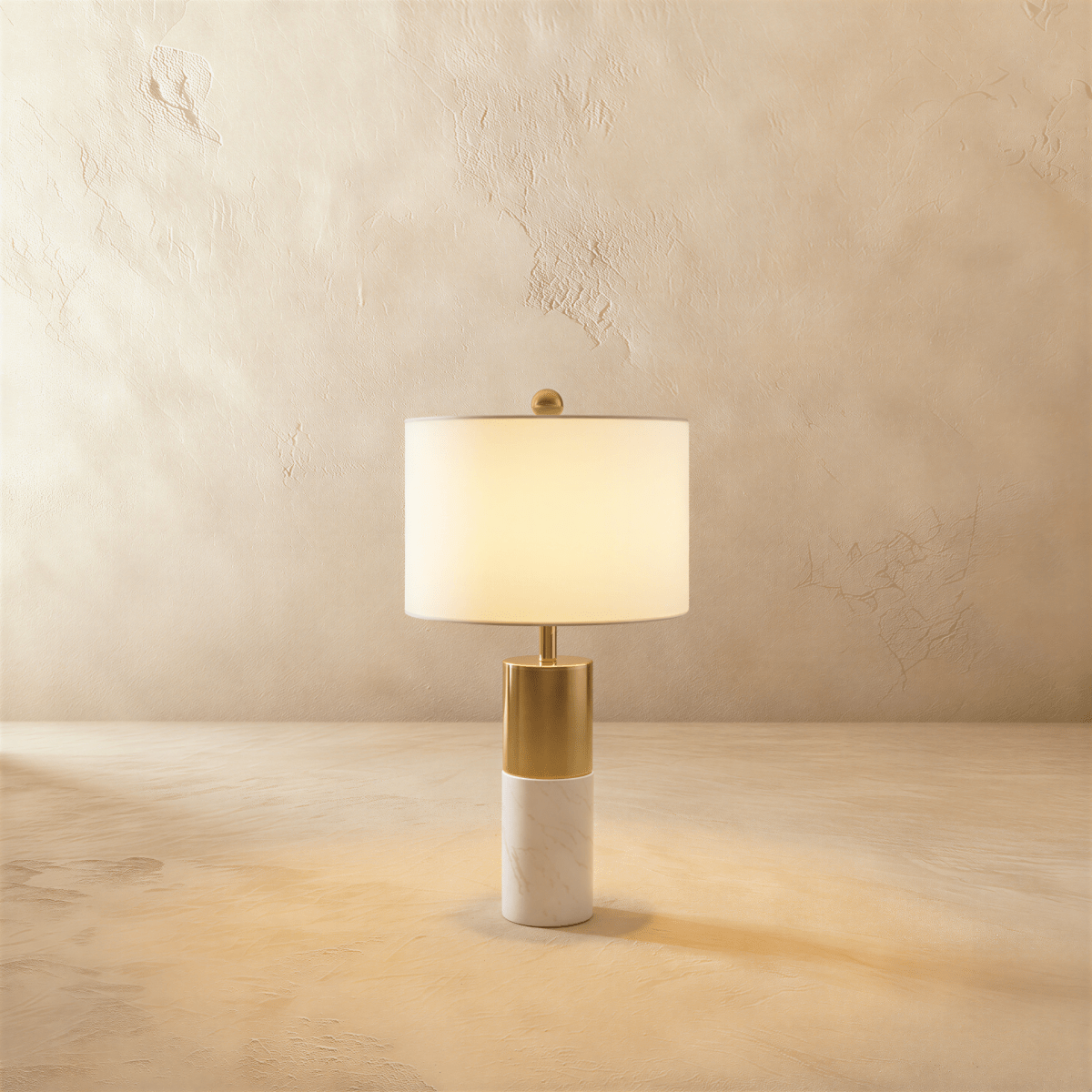 Cavour Modern Marble Fabric Table Lamp with Warm to Cool White Glow for Console Styling