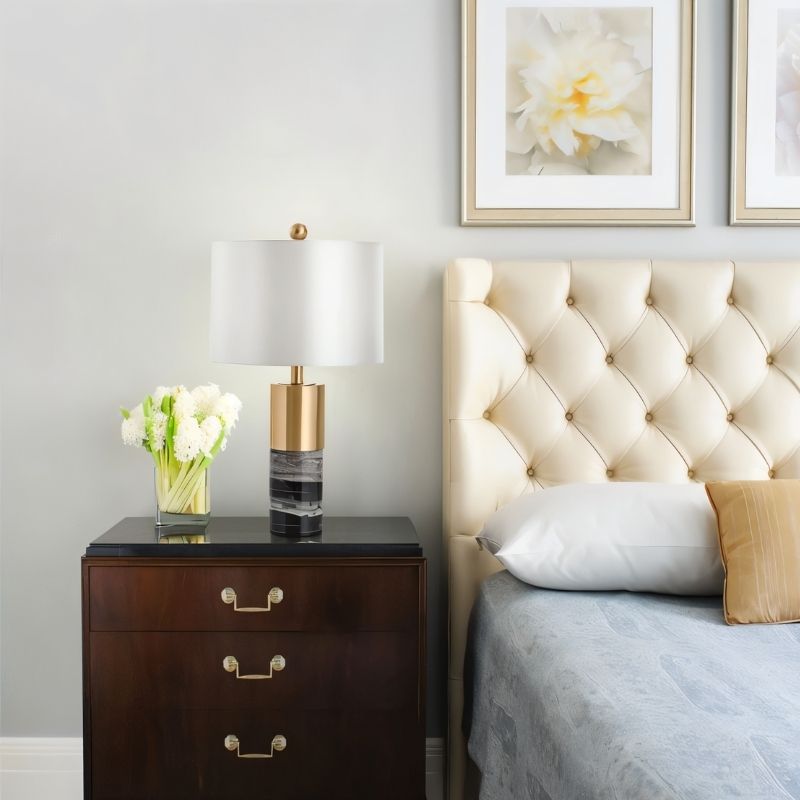Cavour Modern Marble Fabric Table Lamp with Warm to Cool White Glow for Console Styling