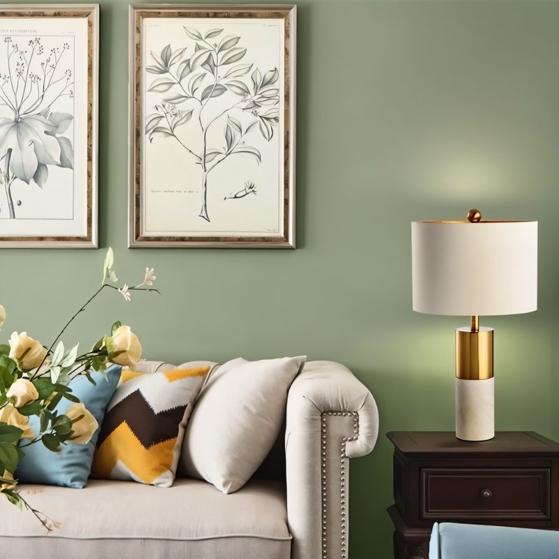 Cavour Modern Marble Fabric Table Lamp with Warm to Cool White Glow for Console Styling