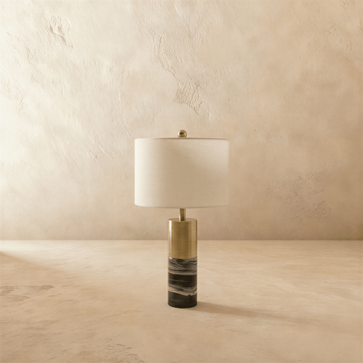 Cavour Modern Marble Fabric Table Lamp with Warm to Cool White Glow for Console Styling