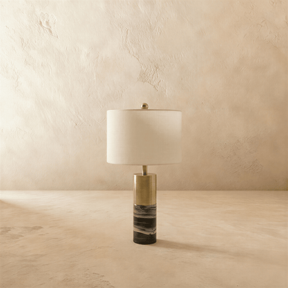 Cavour Modern Marble Fabric Table Lamp with Warm to Cool White Glow for Console Styling