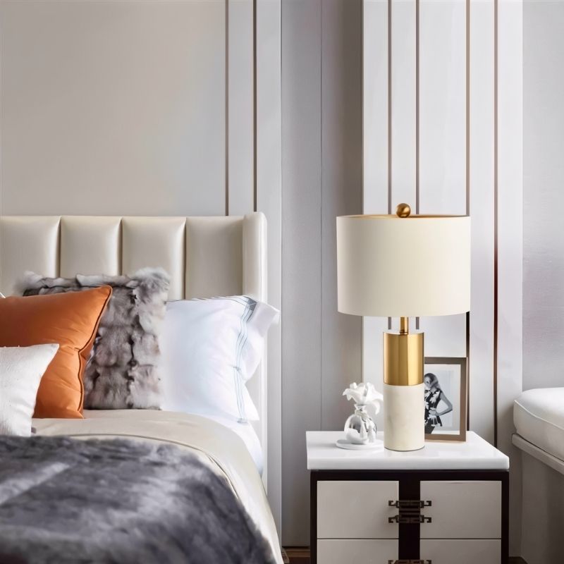 Cavour Modern Marble Fabric Table Lamp with Warm to Cool White Glow for Console Styling