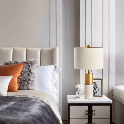 Cavour Modern Marble Fabric Table Lamp with Warm to Cool White Glow for Console Styling