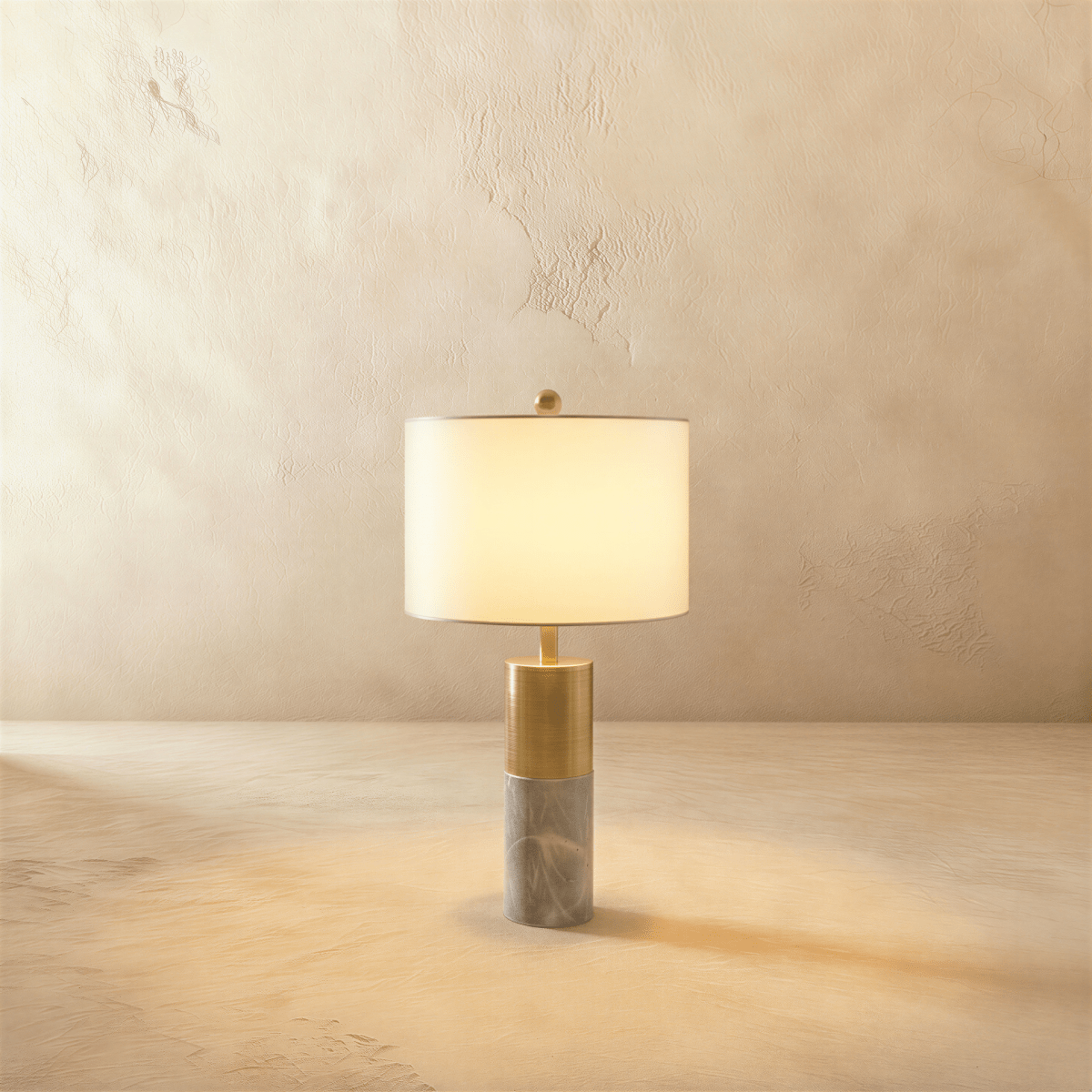 Cavour Modern Marble Fabric Table Lamp with Warm to Cool White Glow for Console Styling