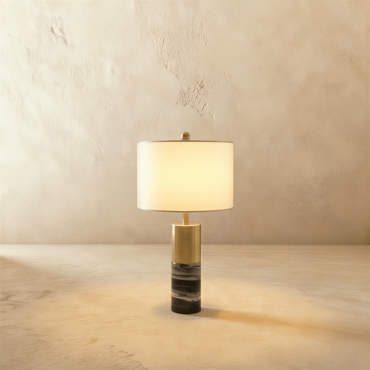Cavour Modern Marble Fabric Table Lamp with Warm to Cool White Glow for Console Styling