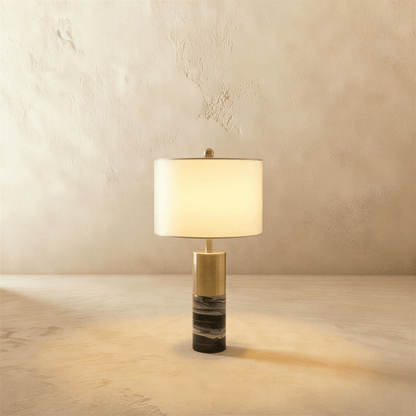 Cavour Modern Marble Fabric Table Lamp with Warm to Cool White Glow for Console Styling