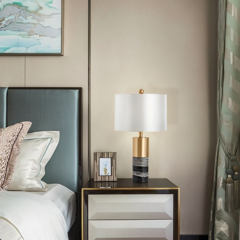 Cavour Modern Marble Fabric Table Lamp with Warm to Cool White Glow for Console Styling
