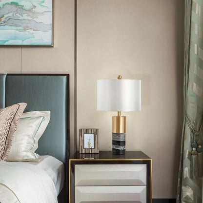 Cavour Modern Marble Fabric Table Lamp with Warm to Cool White Glow for Console Styling